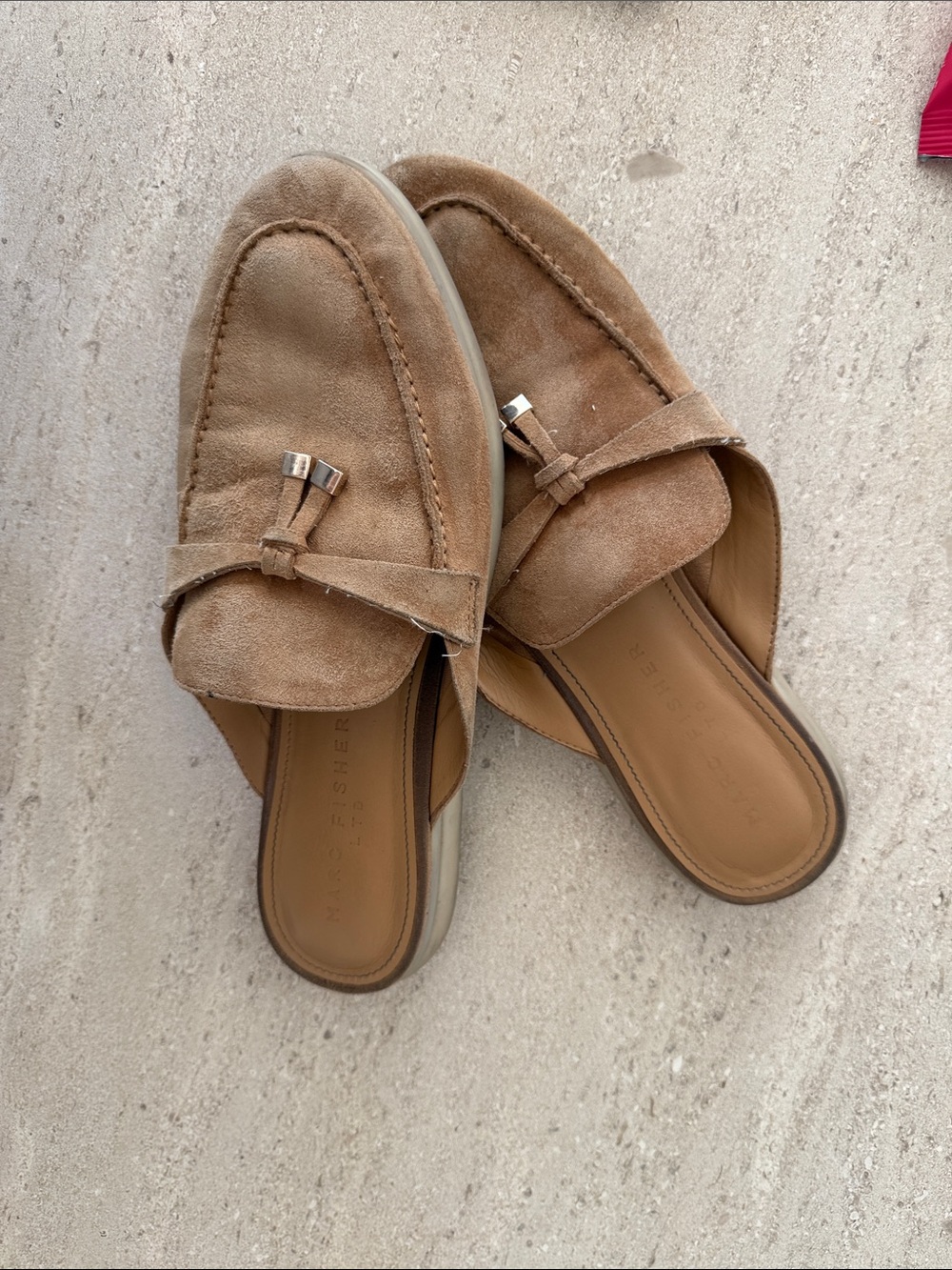 Marc Fisher Tan Suede Tassel Backless Loafers